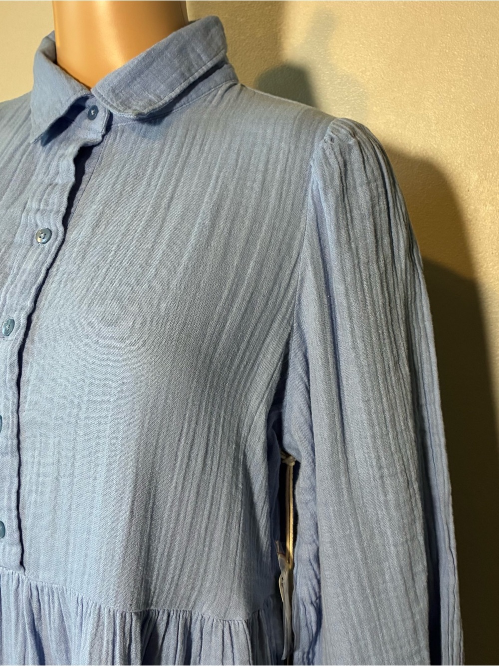 a.n.a. Women's Dress Size PM Light Blue Fit & Flare 1/2 Button Closure Pullover - Picture 7 of 8
